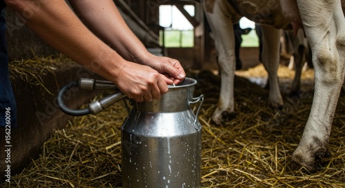 Person milking cow in barn