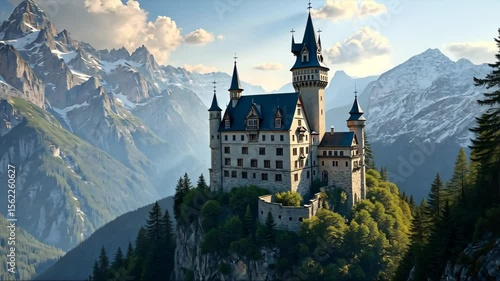 Wallpaper Mural Majestic castle on mountain surrounded by peaks at sunny day. Torontodigital.ca