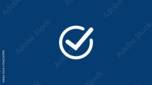 White check mark icon.Animated check mark icon in white against dark blue background for positive affirmations and approved actions.