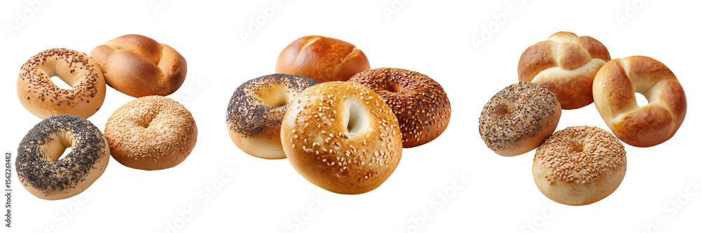 Set of bread with one of them being a bagel isolated on a transparent background Set of bread with one of them being a bagel isolated on a transparent background