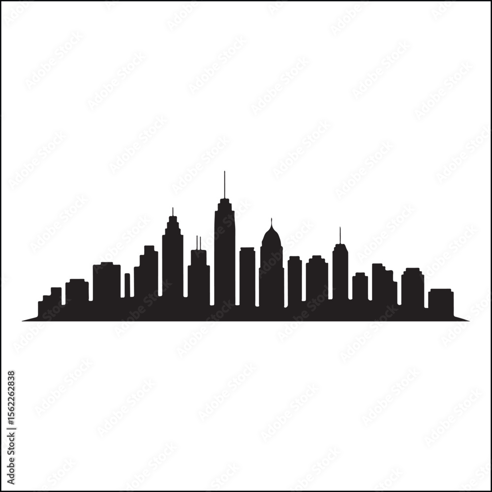Fototapeta premium Minimalist Black and White Cityscape Silhouette with Skyscrapers and Buildings