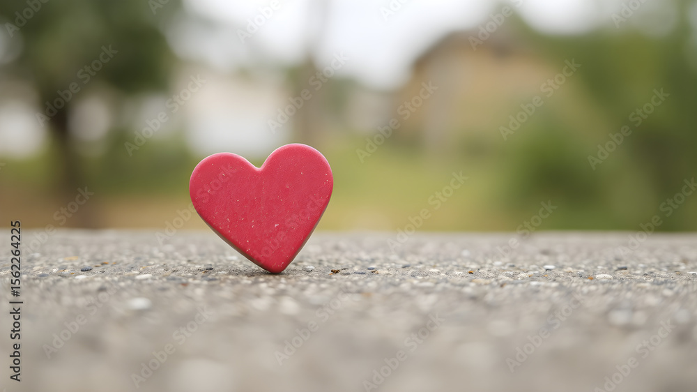 Fototapeta premium A red heart-shaped object on a textured surface with a blurred background