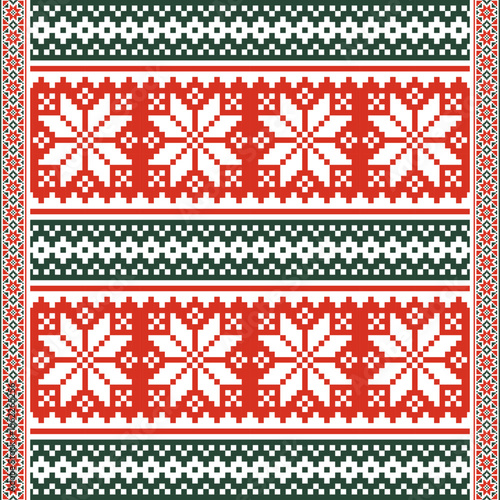 red and green patterned pixel art fabric with white flowers. The design is intricate and detailed, with each flower having a unique shape and size. design for all business