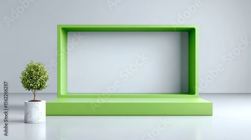 Green Minimalist Product Display  A sleek  modern product display featuring a light green platform and frame  perfect for showcasing your product against a minimalist backdrop.