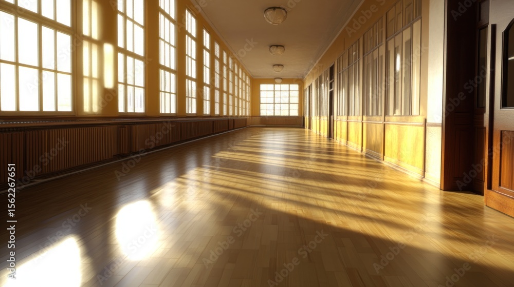 Fototapeta premium Sunlit school hallway