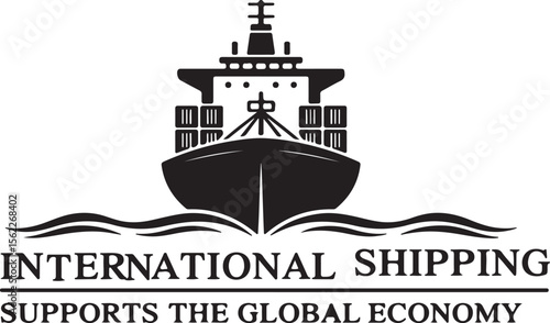 Iconic Illustration of a Cargo Ship Representing International Shipping and Its Role in Supporting the Global Economy