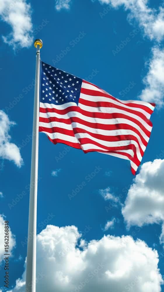 A giant American flag soaring through the air, perfect for patriotic occasions and celebrations A giant American flag soaring through the air, perfect for patriotic occasions and celebrations