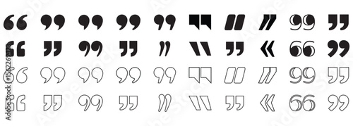 Quote mark icon set. Quotes, speech, inverted commas and talking marks icon collection. Vector illustration.