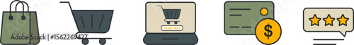 E-commerce and Online Shopping Icon Set - Retail, Payments & Customer Feedback