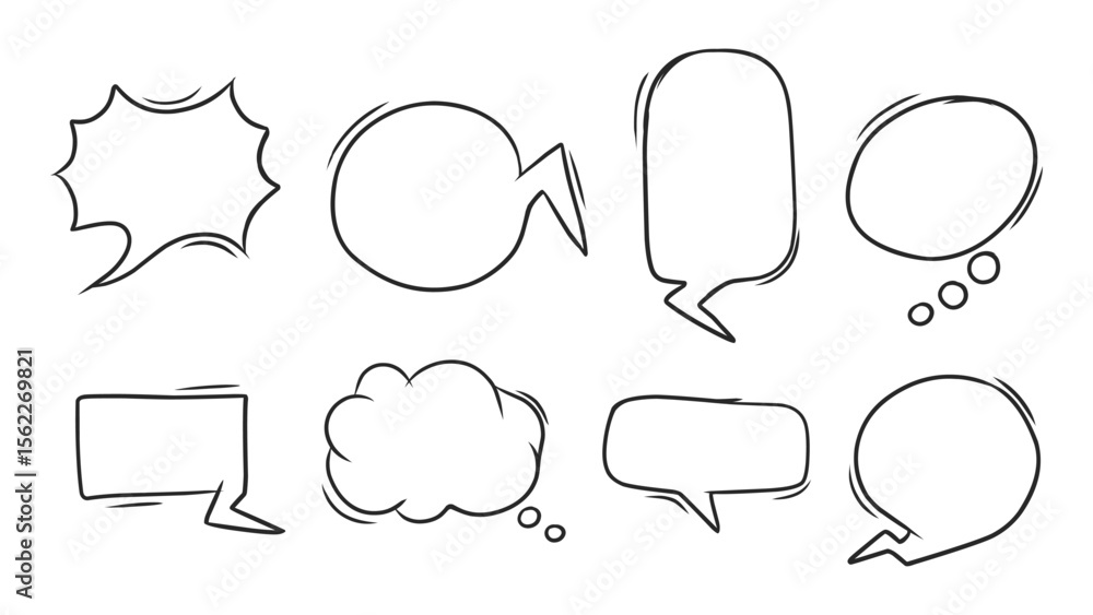 Fototapeta premium Diverse Hand-Drawn Speech Bubbles and Thought Clouds for Communication and Dialogue Design