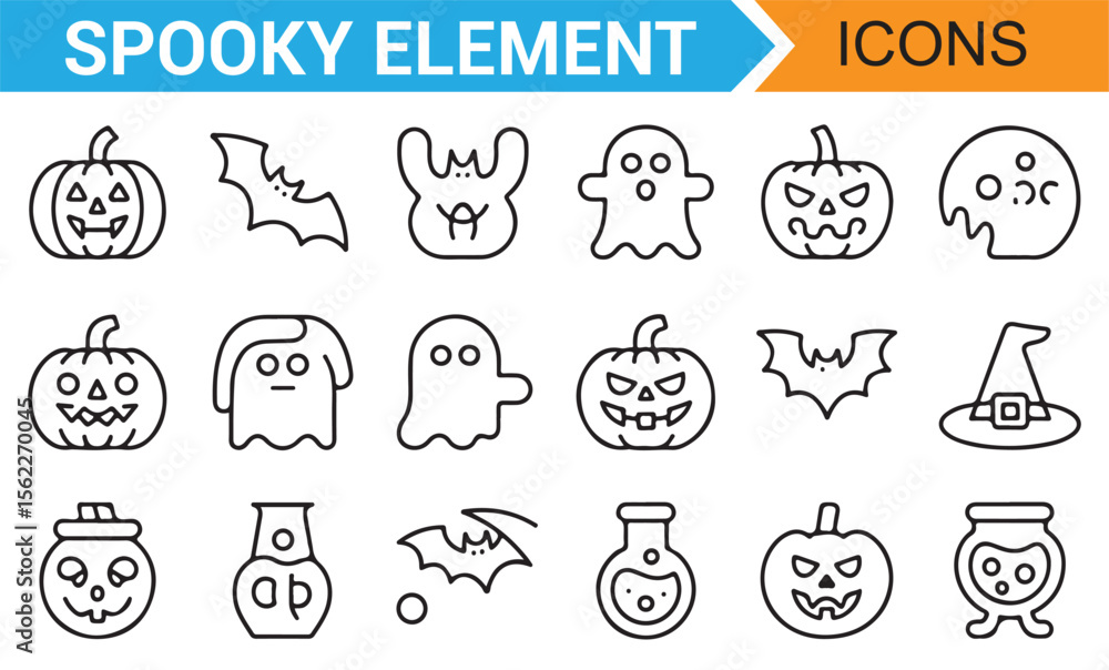 Fototapeta premium Vector Set of Spooky Halloween Icons for Party Invitations and Designs
