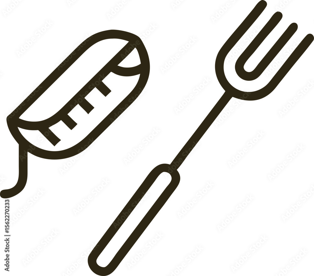 Fototapeta premium Delicious Hot Dog with Fork Icon Design, Simple Line Art Illustration for Food Menu, Restaurant...