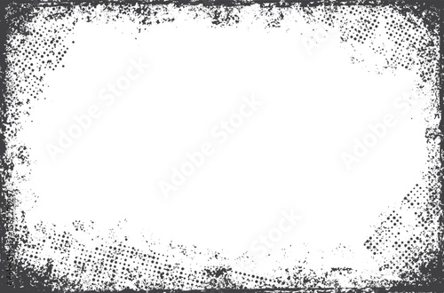 Grunge frame on a white background. Old frame with dust texture. Grunge texture with halftone dots. 