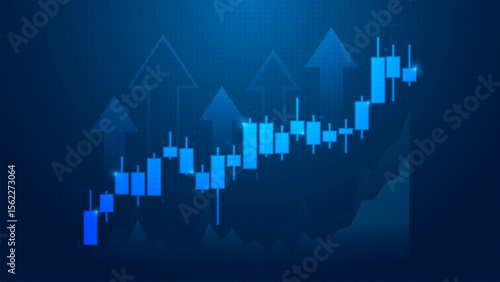 up rising bull market candlesticks with rising arrows and char elements for technology cyber business template background