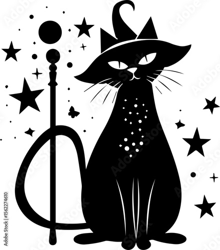 Cute Wizard Cat Illustration in Cartoon Style