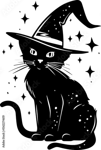 Cute Wizard Cat Illustration in Cartoon Style