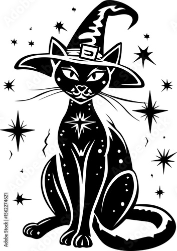 Cute Wizard Cat Illustration in Cartoon Style
