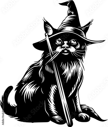 Cute Wizard Cat Illustration in Cartoon Style