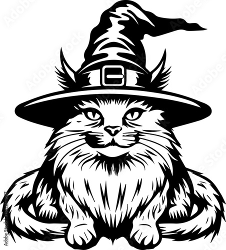Cute Wizard Cat Illustration in Cartoon Style