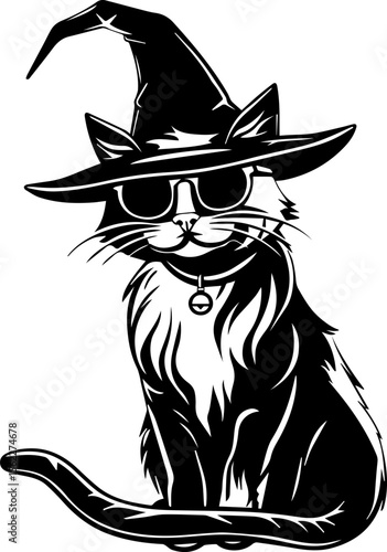 Cute Wizard Cat Illustration in Cartoon Style