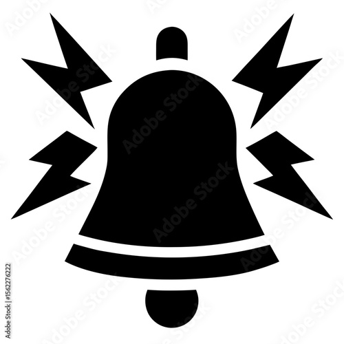 Ringing bell with lightning bolts around it silhouette vector illustration
