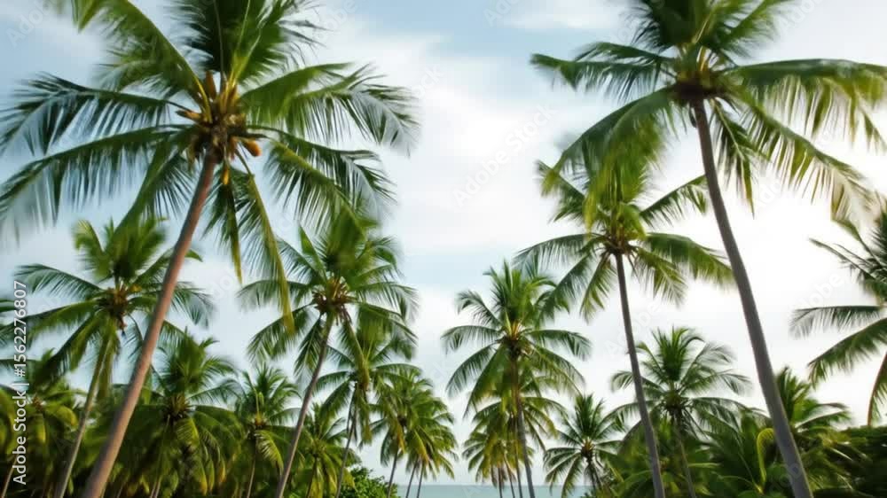 Tropical palm trees under bright daylight sky Tropical palm trees under bright daylight sky