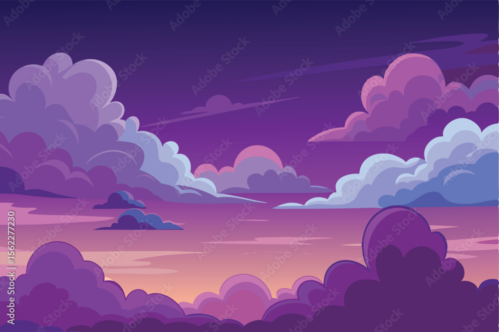 Fototapeta premium Purple Sunset Sky A Dreamy Cloudscape Illustration