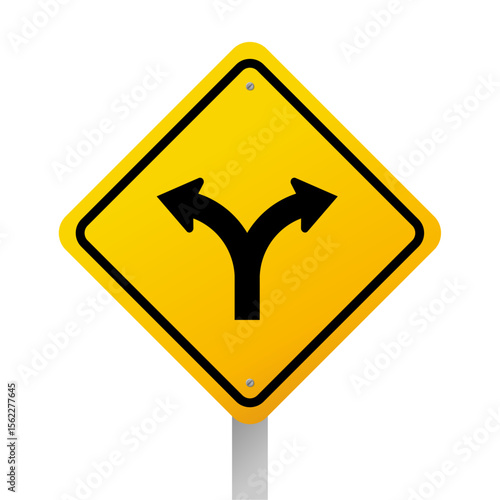 Y-shaped road split ahead sign icon.