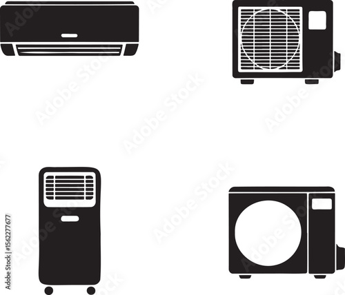 Air Conditioner silhouette set vector illustration isolated On Transparent Background