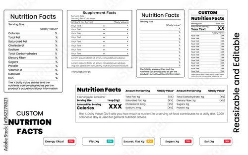 Customizable Nutrition Facts Label Template, Resizable, Editable Food Information Design