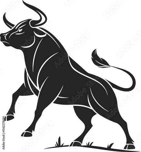 Rearing Bull Silhouette Icon - Strong and Dynamic