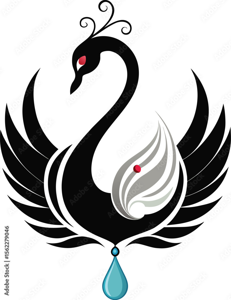 Fototapeta premium Black Swan with Red Beak Vector