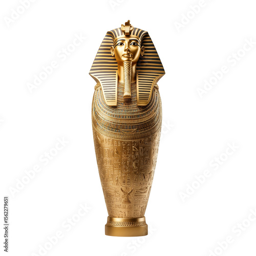 Ancient egyptian golden sarcophagus artifact with hieroglyphics