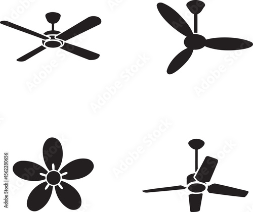 Ceiling fan silhouette set vector illustration isolated On Transparent Background