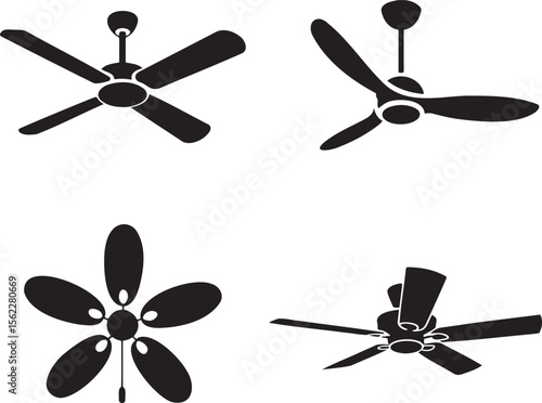 Ceiling fan silhouette set vector illustration isolated On Transparent Background