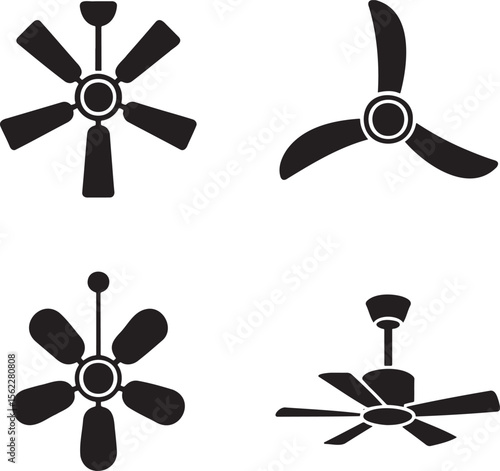 Ceiling fan silhouette set vector illustration isolated On Transparent Background