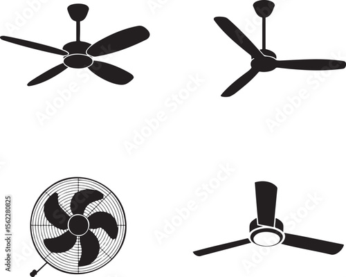 Ceiling fan silhouette set vector illustration isolated On Transparent Background