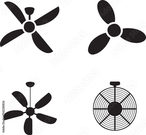 Ceiling fan silhouette set vector illustration isolated On Transparent Background