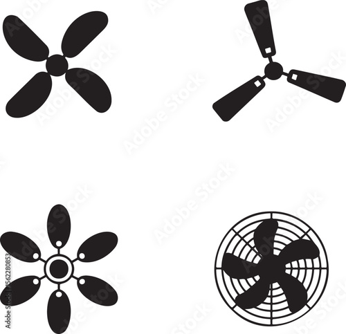 Ceiling fan silhouette set vector illustration isolated On Transparent Background