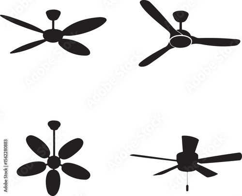 Ceiling fan silhouette set vector illustration isolated On Transparent Background