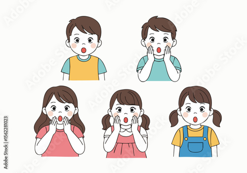 Cute Cartoon Shocked Expression Illustration Group of Children Characters