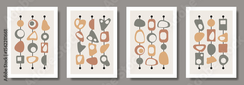 Abstract modern art poster background vector set with geometric shapes for interior design. Collection of premium art design for cards, cover, banner, flyer, social media. Creative illustration.