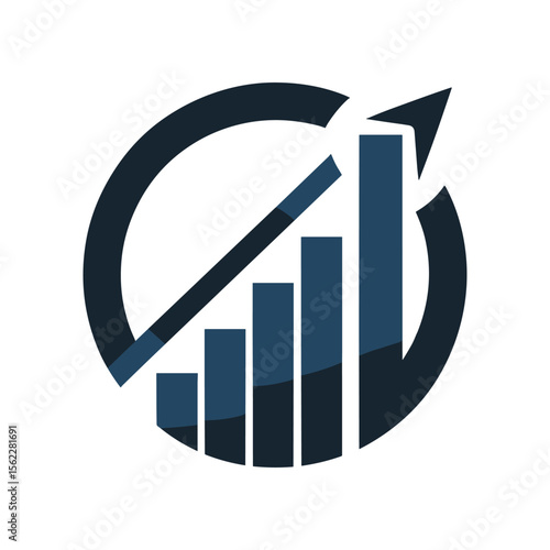 Abstract representation of growth with upward trending bars and an arrow in a circular design