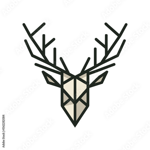 Abstract geometric representation of a deer head with antlers, suitable for wildlife-themed designs