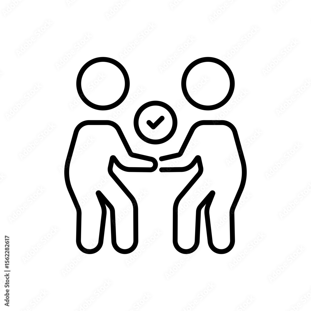 Fototapeta premium Handshake deal agreement iconography illustration. Simple outline person activity icon.