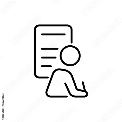 Person signing legal document iconography illustration. Simple outline person activity icon.