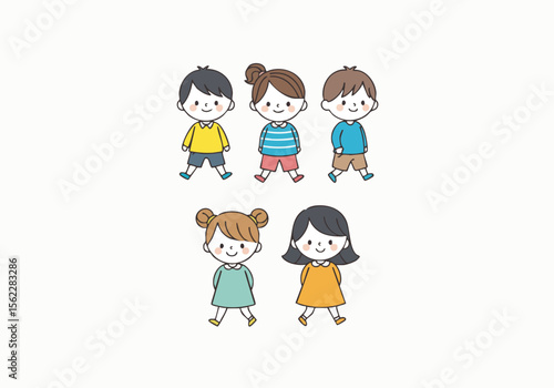 Simple Handdrawn Group of Happy Children Illustration Character