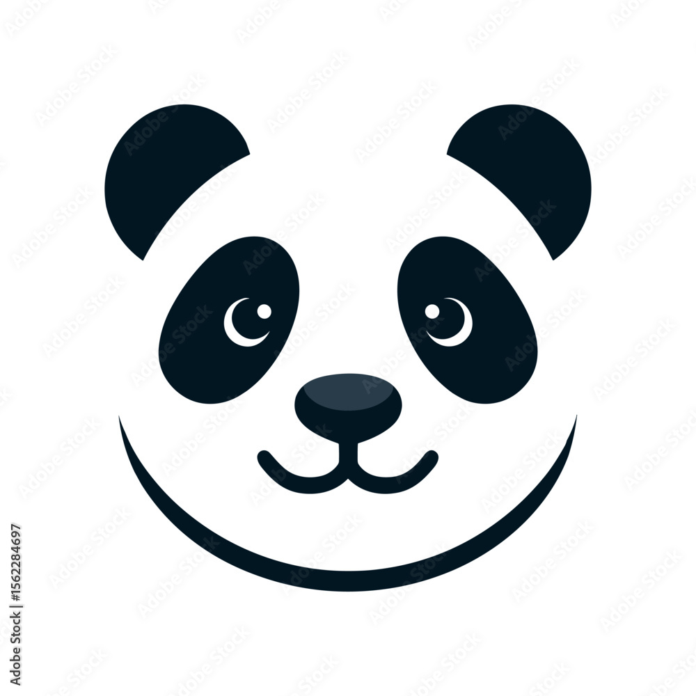 Minimalist illustration of a panda face with distinctive black and white features Minimalist illustration of a panda face with distinctive black and white features