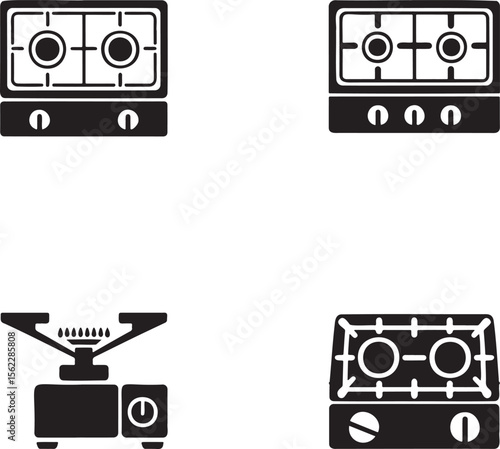 Gas Stove silhouette set vector illustration isolated On Transparent Background