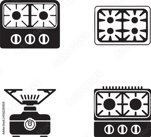 Gas Stove silhouette set vector illustration isolated On Transparent Background